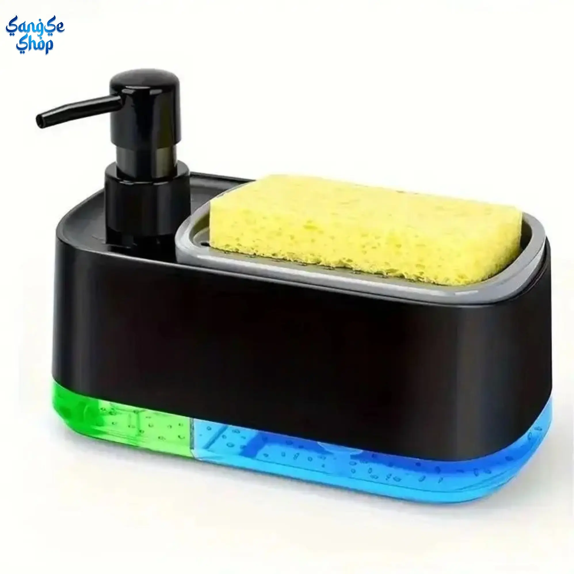 2-in-1 Soap Dispenser with Sponge Holder, Kitchen Sink Organizer Pump Dispenser, Dishwashing Liquid Dispenser for Kitchen & Bathroom Countertop Storage Accessory