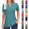 Imily Bela Women’s V Neck T Shirt – Casual Pleated Button Top, Loose Fit Short Sleeve Summer Tee, Trendy Everyday Blouse for Daily Wear