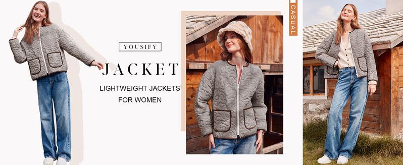 Yousify Womens Jackets Fall Fashion 2025 Crew Neck Quilted Plaid Jacket Full Zipper Coats S-2XL