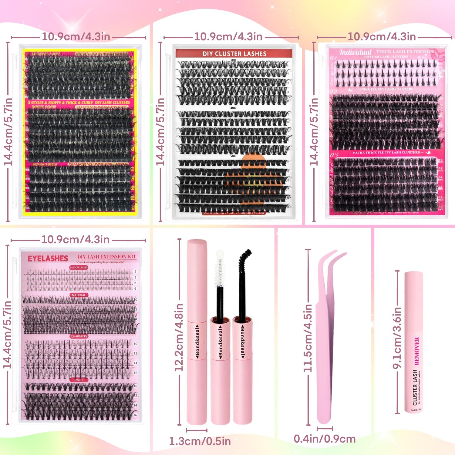 Eyelash Extension Kit (1 Set), DIY Lash Kit Including Individual False Eyelashes, Eyelash Glue, Tweezers, Remover, Professional Eye Makeup Tool for Women, Cosmetic, Eyelash Cluster Kit, Eyelash Fixer