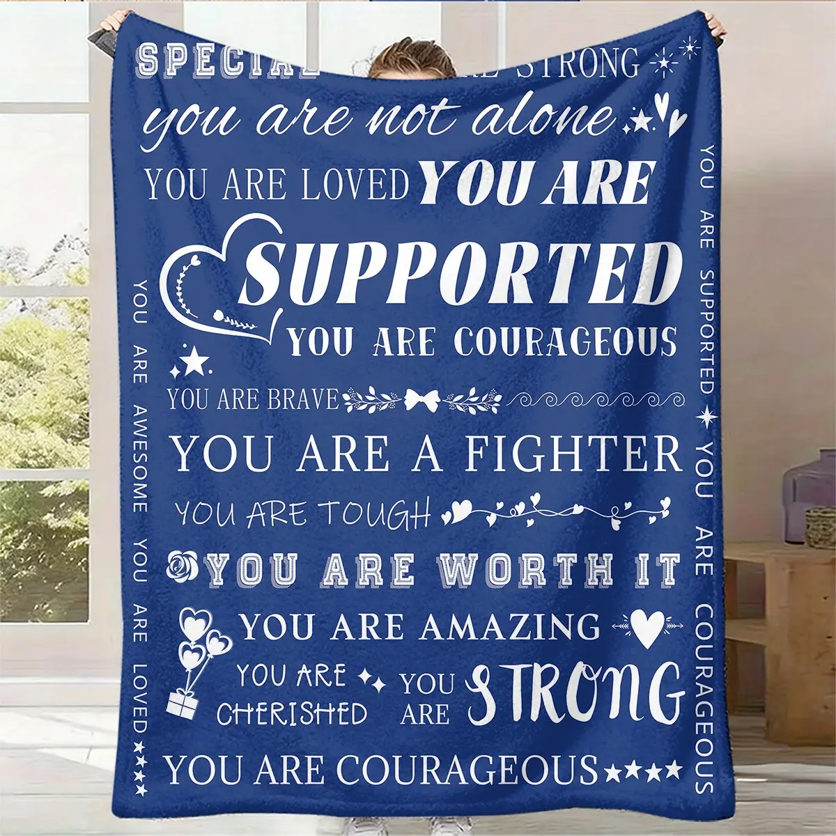 1pc Flannel Blanket, Encouragement Blanket, Encouraging English Text, Healing Stress Relief, Warm Comfort Cover, Ideal Gift for Friends and Family