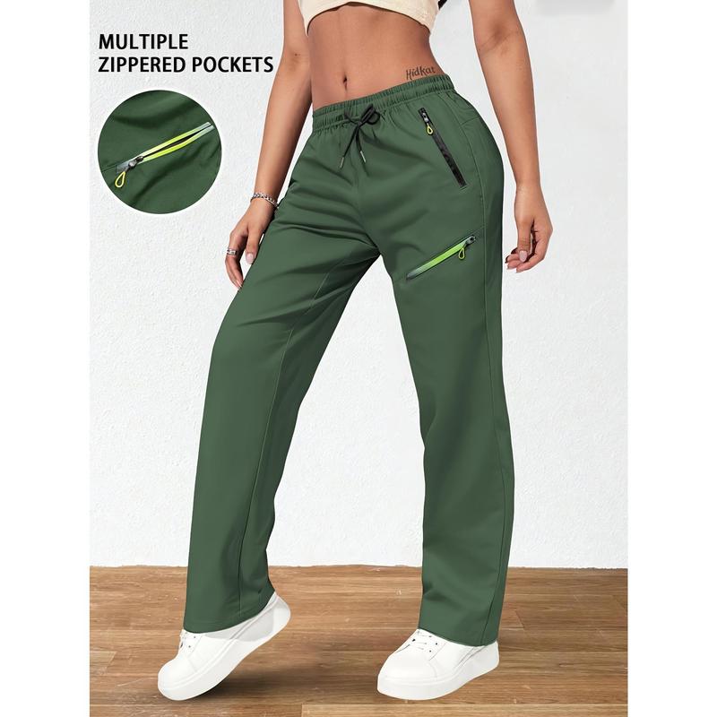 Women's Universal Gym Joggers - Lightweight Breathable Polypropylene Straight Leg Pants with Adjustable Drawstring Waist, Zippered Pockets, Slogan Print, Durable Athletic Design for Casual Outings, Dry/Machine/Dry Clean Compatible