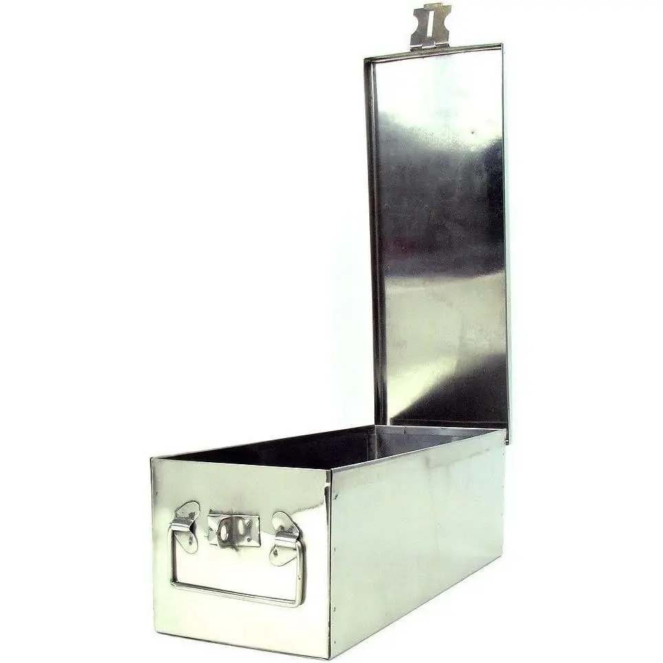 Lock Box with Folding Handle - Durable Metal Storage Chest with Stackable Design to Secure Valuables, Cash, Jewelry, and Weapons (Silver)Gift