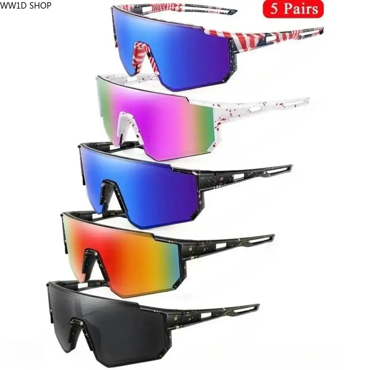 5-Pack Unisex Sport Sunglasses Set with UV400 Lens, Lightweight Eyewear for Outdoor Sports, Fishing, and Running, Cycling, Protective Eye, Men's Sunglasses, Lightweight Fit, Running/Fishing, Sport Frame