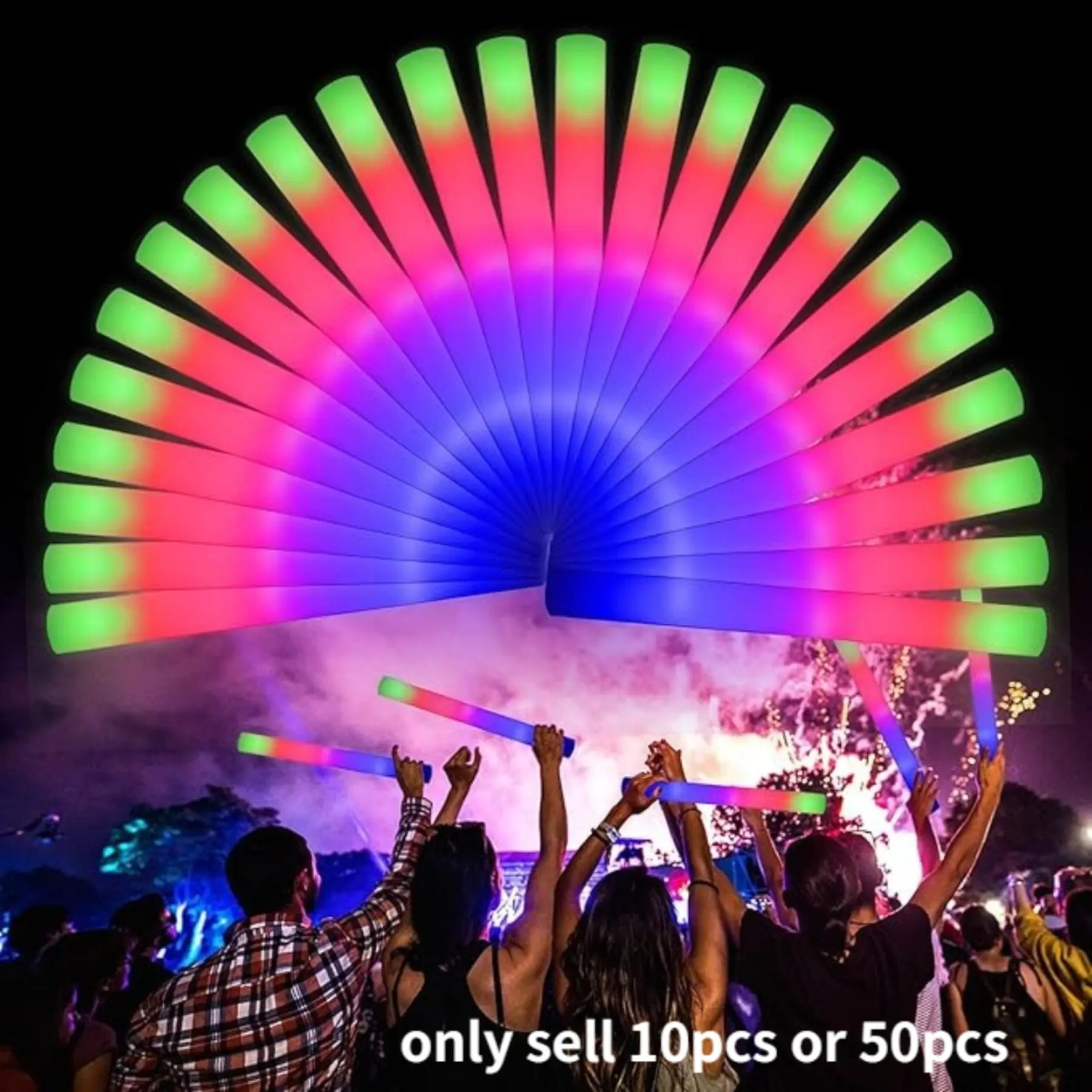 10/50 LED Led Foam Sticks - Flashing Glow Sticks Party Supplies Light Up Baton Wands for Kids, Raves, Birthday, Wedding, Christmas, Halloween, Children Toy