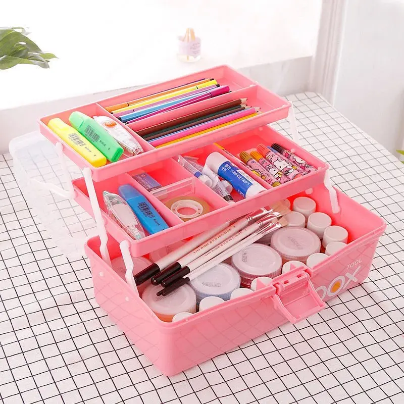 Portable Handled Multi-Compartment Plastic Storage Box, Divided Organizer Case with Lock Latch, Ideal for Cosmetics & Accessories
