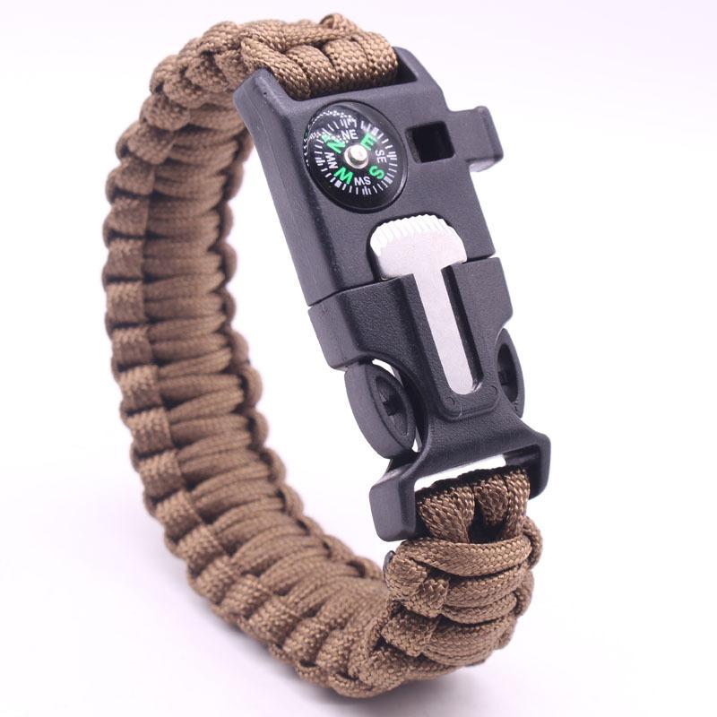 Outdoor Sports Foldable Survival Bracelet Whistle Outdoor Survival Five-in-One Multifunctional Compass Flint Rope Braided Bracelet Camping Pro Off-Road Electric Mountain Bike