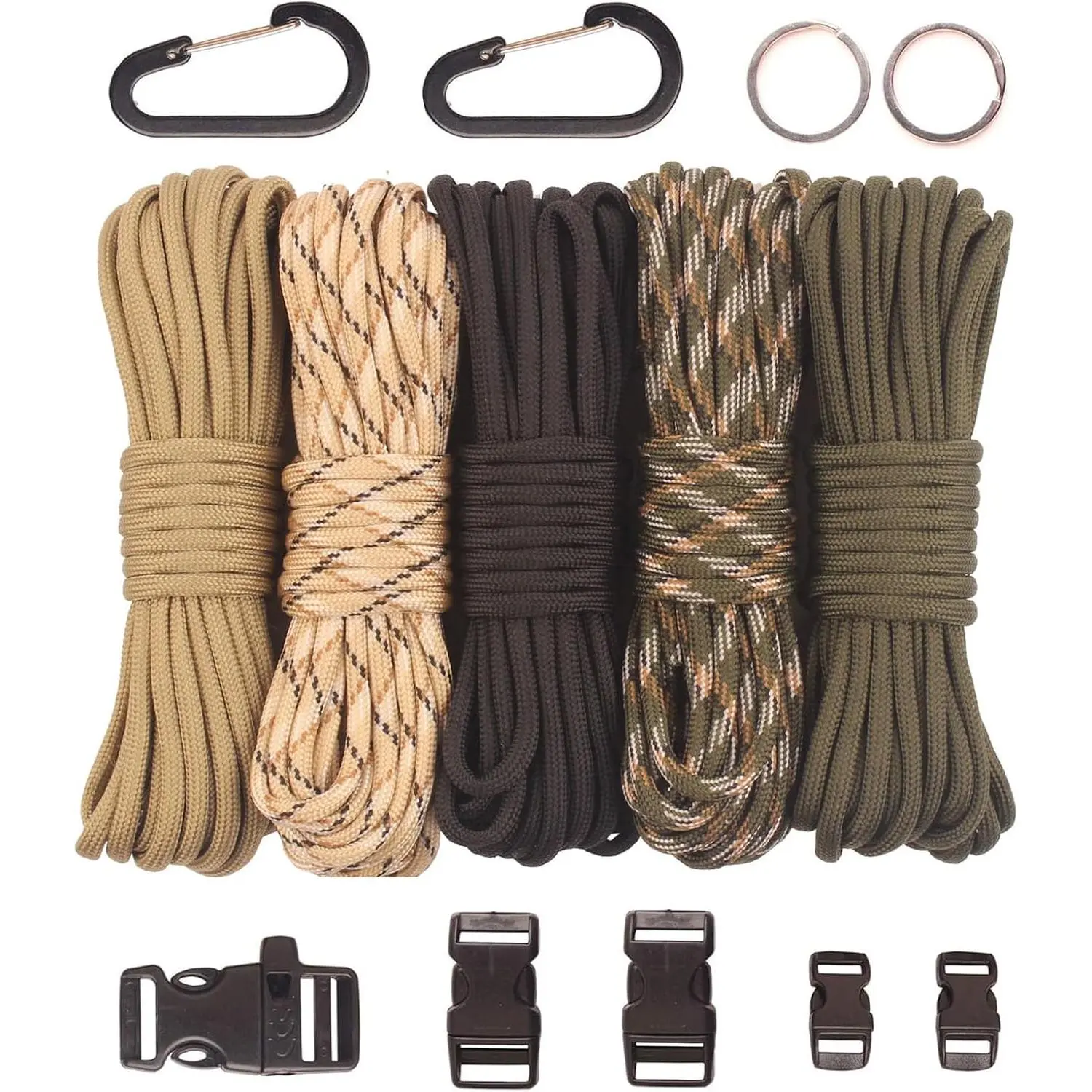 Paracord,Paracord 550 Combo Crafting Kits with 5 Types Buckles,20  Each Paracord Rope for Outdoor Bracelets kit  (A-Set)
