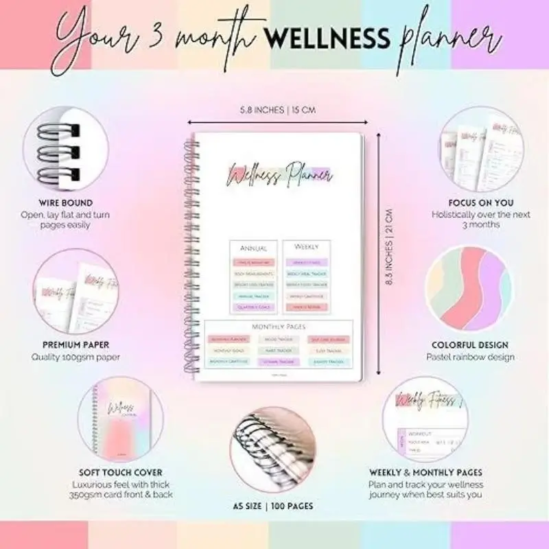 Wellness Journal for Mental Health Planning, Personalized Wellness Planner, Organize Your Wellbeing Routine, Essential Tool for Self-Care, Planner Notebook