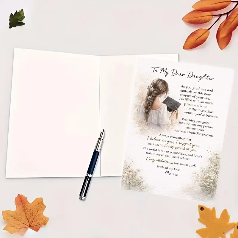 Elegant Floral Graduation Card for Daughter, Perfect for University or High School Ceremonies, Keepsake Gift for Family and Friends, Greeting Cards