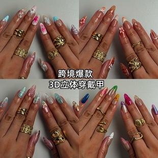 High-end long solid color press-on nails, almond-shaped glossy detachable nail pieces