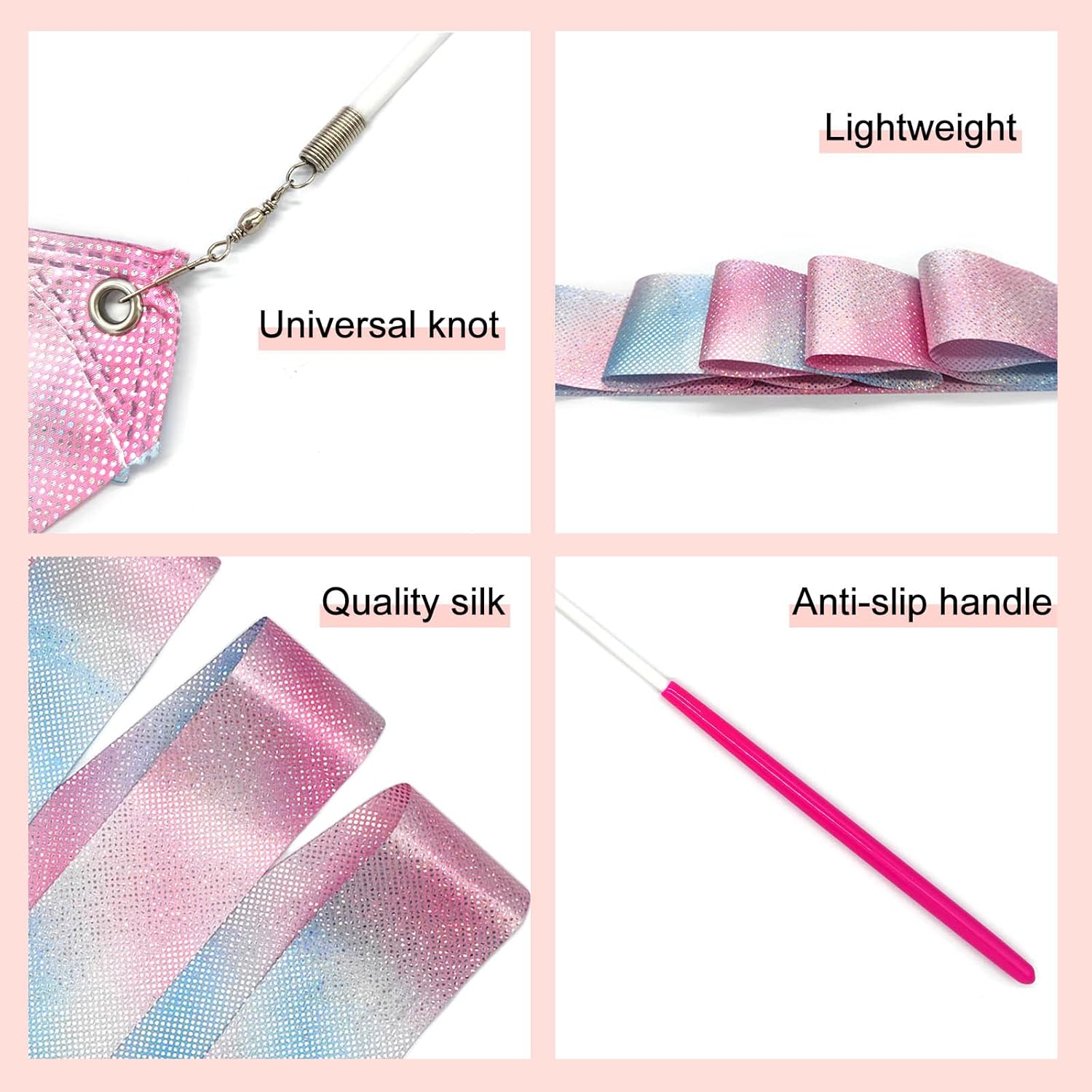 2pcs 78.7inch Gymnastic Ribbon Sparkling Dance Ribbon Twirling Baton Long Ribbon Streamers Rhythmic Gymnastics for Kids Artistic Dancing Training Party Favors with Ribbon Dancer Wand