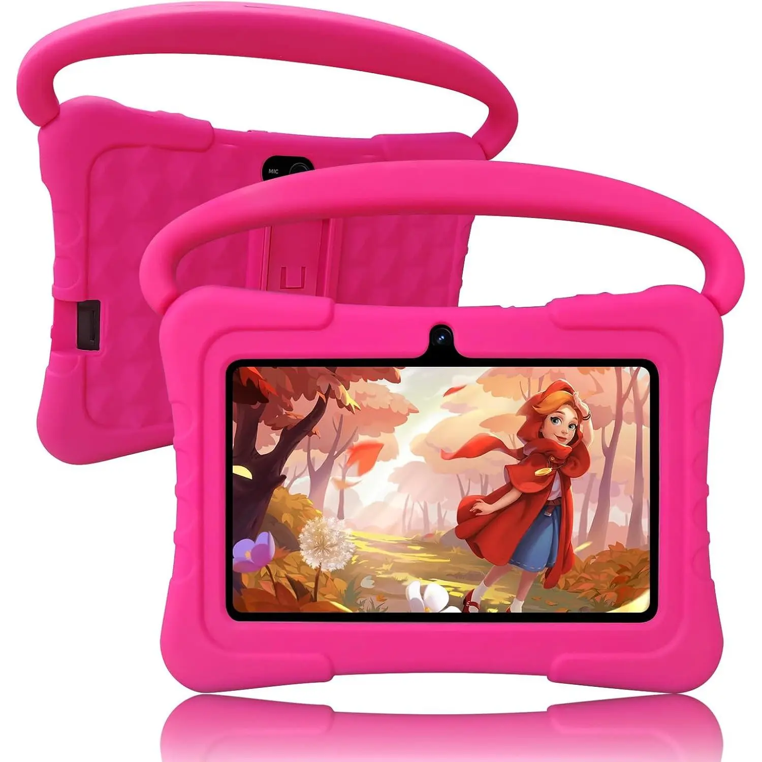 Tablet Kids 7 inch with Shockproof Case, 1GB RAM 32GB ROM, Android Toddler Tablet with Bluetooth, WiFi, GMS, Parental Control, Educational, Games(Pink