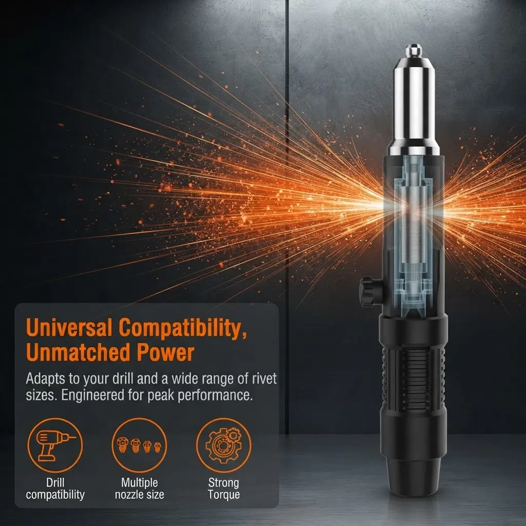 Rivet Gun Adapter Kit with Handle Grip, Riveter Drill Attachment, Insert Nut Riveting Tool for Cordless Electric Power Drills#DIYHardware#PowerDrillAccessories#TikTokShopBlackFriday