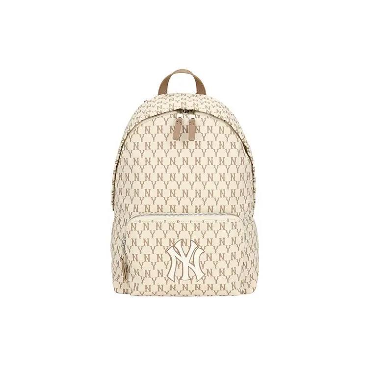 MLB Monogram Vintage Floral Print Nylon Backpack for Men and Women – NY Yankees Inspired, Oversized, Beige