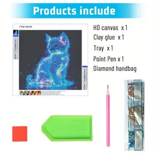 1count Diamond Painting Kit, Glowing Blue Cat Pattern, 5D Diamond Art Set, Cross Stitch Mosaic Gift, Perfect for Beginners