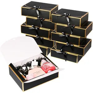 10 Pack Gold Foil Gift Boxes with Lids, 10.6x7.8x3.1Inch Luxury Bridesmaid Proposal Box, Black Gift Boxes for Presents, Wedding, Baby Shower, Birthday Party