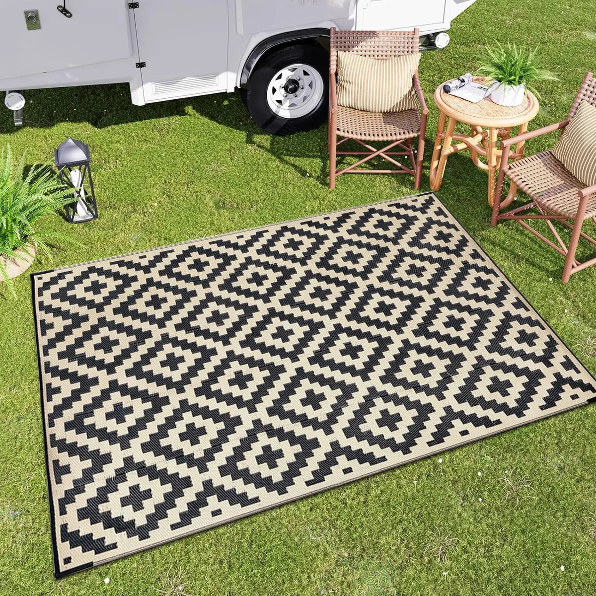 Waterproof Outdoor Rug 240x300, Plastic Double-Sided Mat, Modern Flatweave Area Rug, Large Floor Pad for RV, Patio, Backyard, Picnic, Beach, Camping