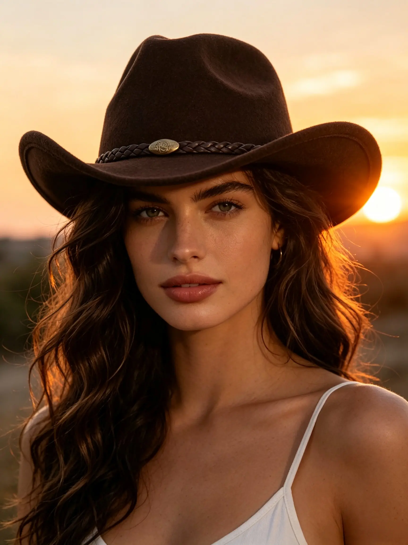 Vintage Western Cowboy Hat, Structured Wide Brim, Woolen Material, Leather Rope Trim, Metal Badge Buckle, Fall & Winter Casual Style