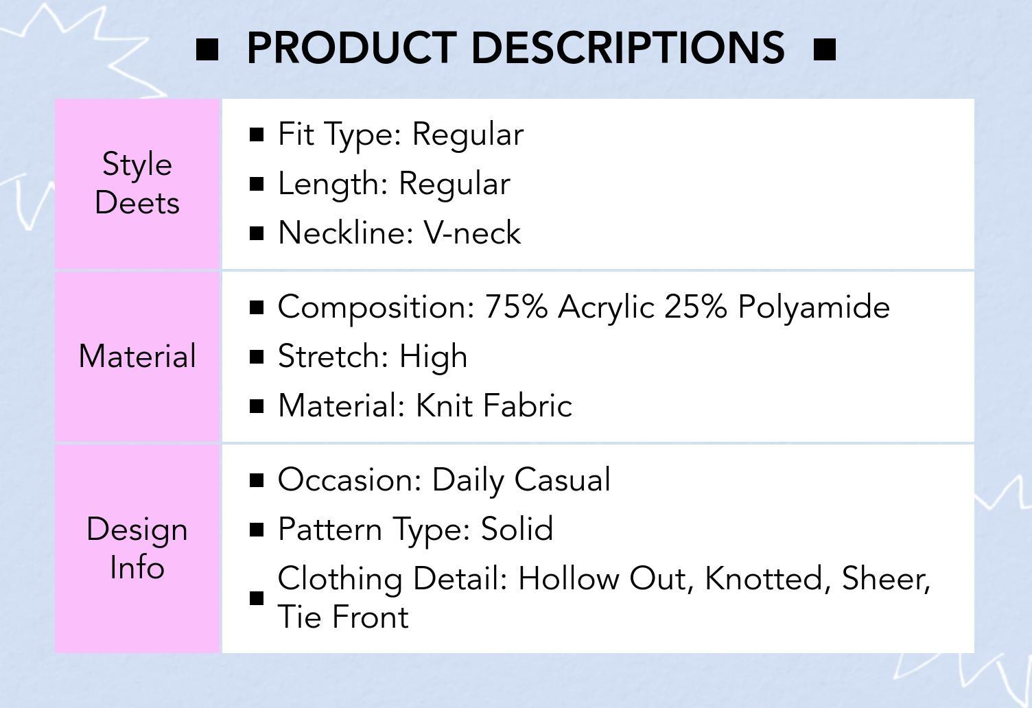 Cider Knit V-neck Bell Sleeve Hollow Out Knotted See-through Top