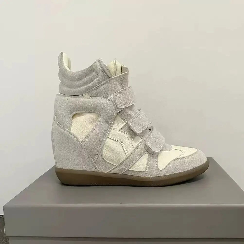 Women's Fashion Wedges, Cute High Top Shoes in Faux Suede with a Hidden Heel, Height-Increasing Walking Style with Velcro Straps & Gum Sole, Walking Shoes, Sneaker, Shoes For Women