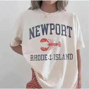 "Newport Rhode Island" Vintage Lobster Graphic Cotton T-Shirt, Nautical Comfort Tee, Coastal Fashion Outfit, Oversized Casual Shirt, Vacation & Beach Gift For Her