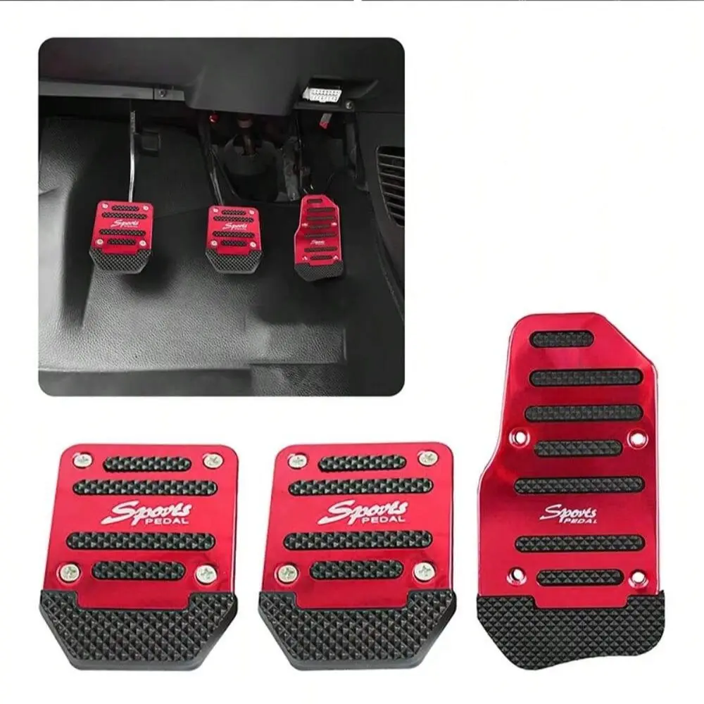 Three-Piece Car Anti-Slip Pedal Set, Universal Accelerator Brake Clutch Pedals, Striped Non-Slip Pedal Trim, Car Interior Accessories Kit