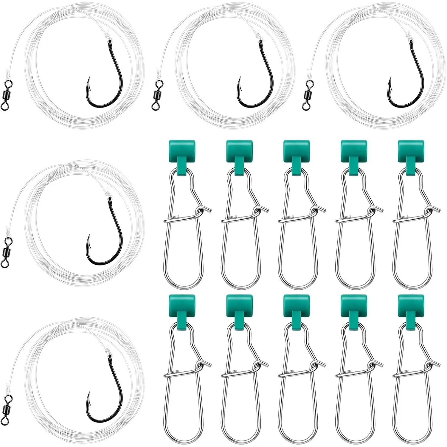 5 Pack Slider Fishing Rigs 6/0 Circle Hook with 3ft 60lb Monofilament 10 count Leader Fishing Line Sinker Slides for Striped Bass for Surf Beach Boat Fish