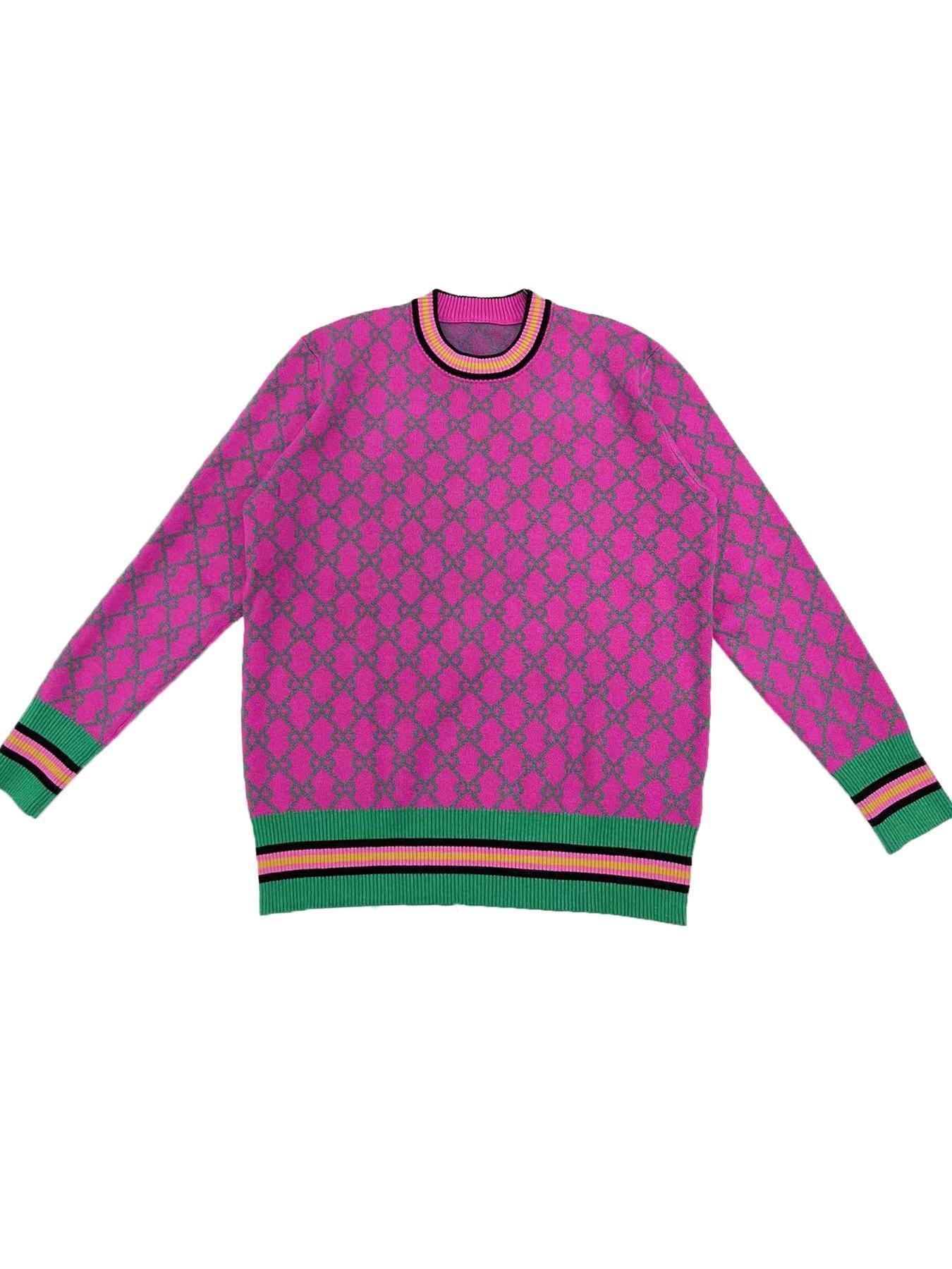 Women's All-Over Geometric Print Contrast Binding Knitted Sweater, Casual Colorblock Striped Print Long Sleeve Round Neck Jumper for Fall & Winter, Fashion Ladies' Knitwear for Daily Wear, Womenswear