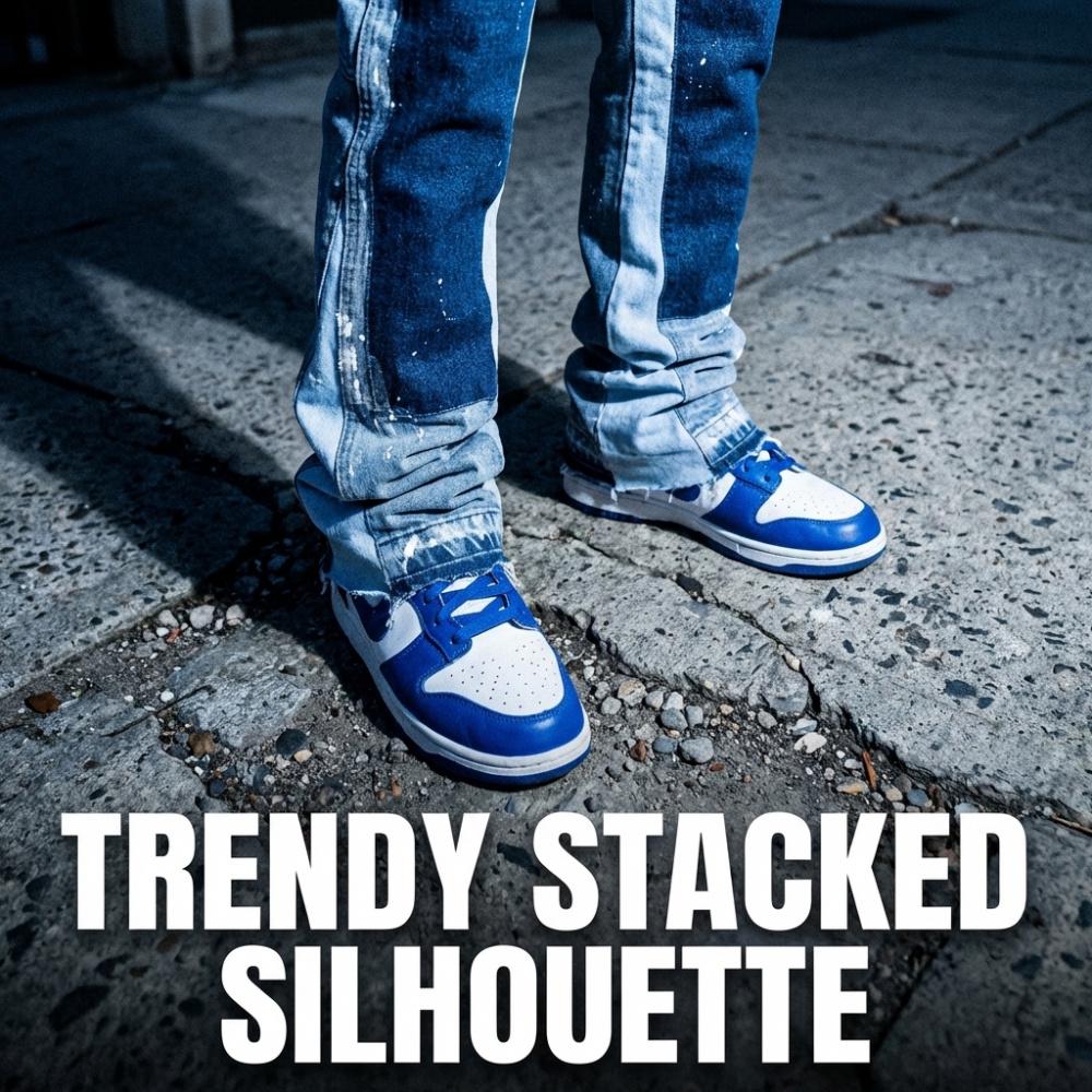 Men's Viral 2026 Trend Flare Denim Jeans Patchwork Paint Splatter Flare Denim Jeans Carpenter Pocket Raw Hem High Street Skate Pants Carpenter Flare Denim Jeans Raw Hem Loose Fit Stretch High Street Skate Pants for Men