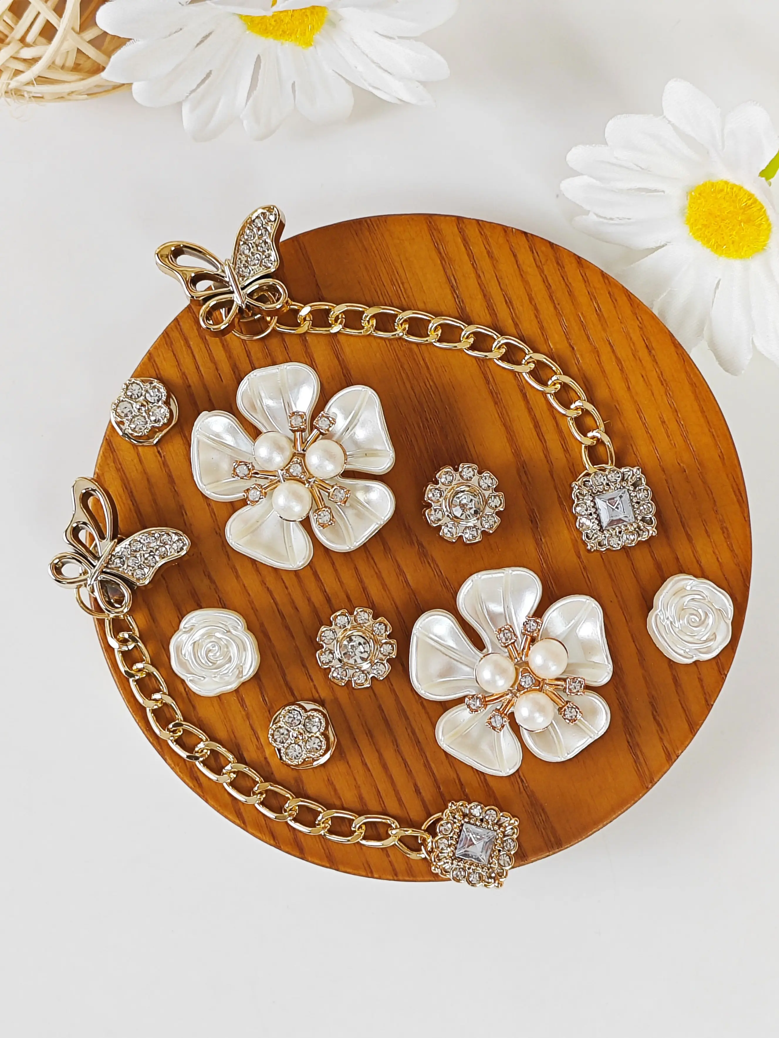 10pcs Shoe Decoration DIY Charms, Sparkly Floral Butterfly Chains, Detachable Eva Sandals Decor, Girls' Fashion Accessories, Holiday Gifts, Shoe Charm Set