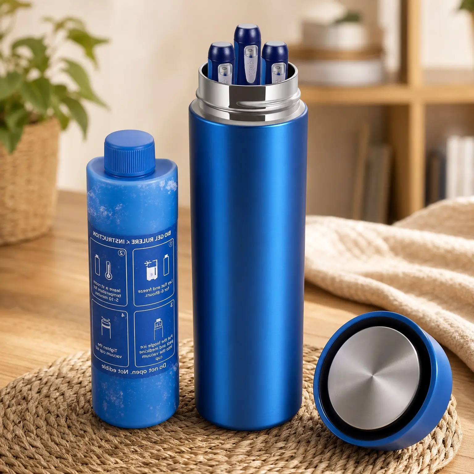 Portable Vacuum Insulin Cooler Travel Case with Ice Pack, TSA Approved, Blue - Medication Cooler Fits 1-4 Pens & Peptide Vials, Refrigerated Organizer for Diabetic Supplies Daily Use & TravelGift