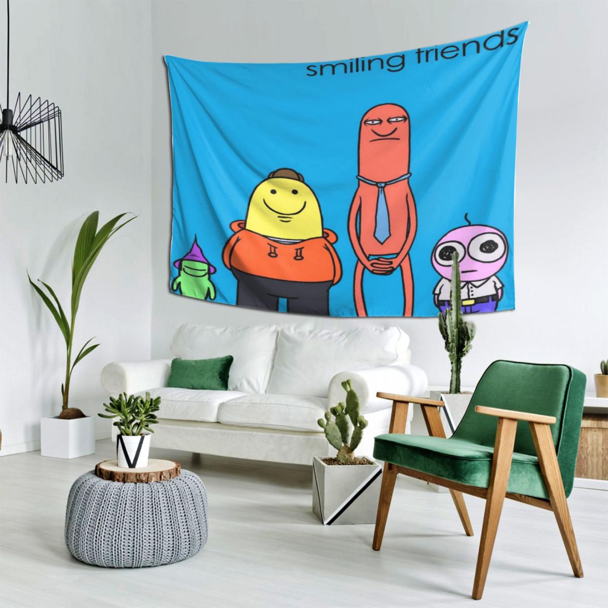 Smiling Friends style tapestry, suitable for studio, holiday courtyard, exclusive for black humor, absurd comedy, excellent choice for the one you like, exclusive gift for laughing friends