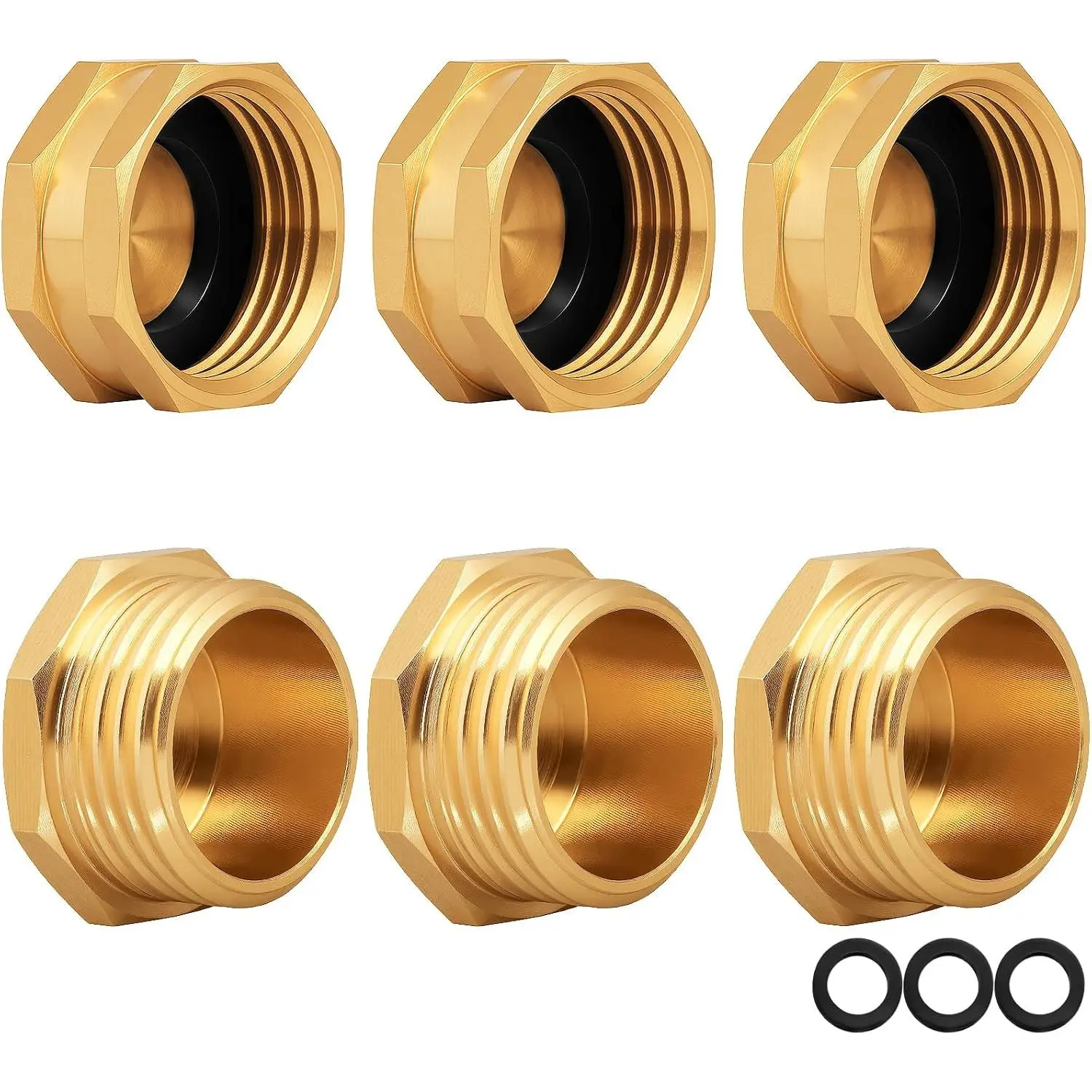 3/4" GHT Garden Hose End Caps & Plugs,Brass Male and Female Cap | Threaded Caps & Plugs with Washers for Outdoor Faucet, Spigot Covers 6 count