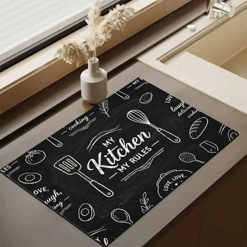 Vikama American Blackboard Style Dish Drainer Mat, Non-Slip Absorbent Countertop Pad, Kitchen Workbench Coffee Bar Decorative Mat
