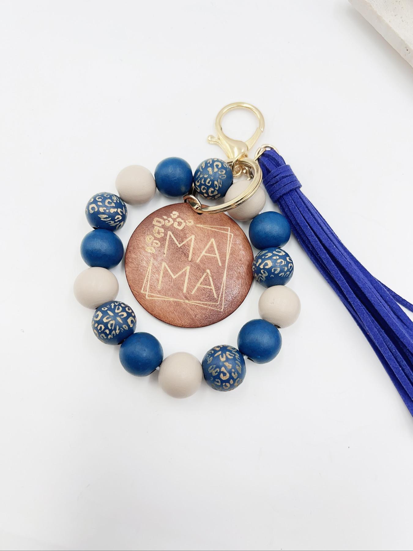 Unisex Colorblock Beaded & Tassel Decor Keychain, Boho Style Wristlet Keychain for Women & Men, Cute Accessories for Birthday Gift, Beaded Wristlet Keychain