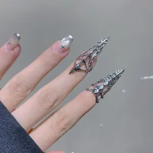 3PCS INS Trend Zircon Inlaid Finger Cap Rings, Removable Wearable Fake Nail Jewelry for Party & Daily Wear