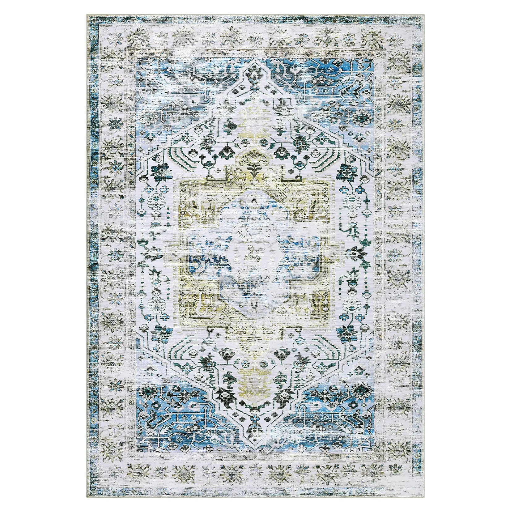 Vintage Area Rug Non Slip Machine Washable Low Pile Lightweight Large Carpet for Living Room Bedroom Dining Room Home Office, Classic Iranian Style in Pink Rusty Brown Blue Light Brown Gray Tone Multiple Sizes