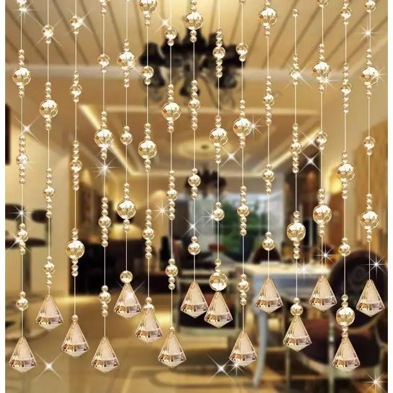 Shiny Colorful Glass Beaded Curtain - 20-Strand Door Curtain, Light Decor Room Divider for Wedding Background, Bedroom (Champagne)