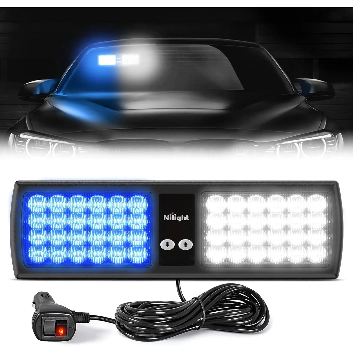 Nilight Blue White 48LED Visor Strobe Lights bar Interior Windshield Warning Lights Super Bright LED Strobe Lights