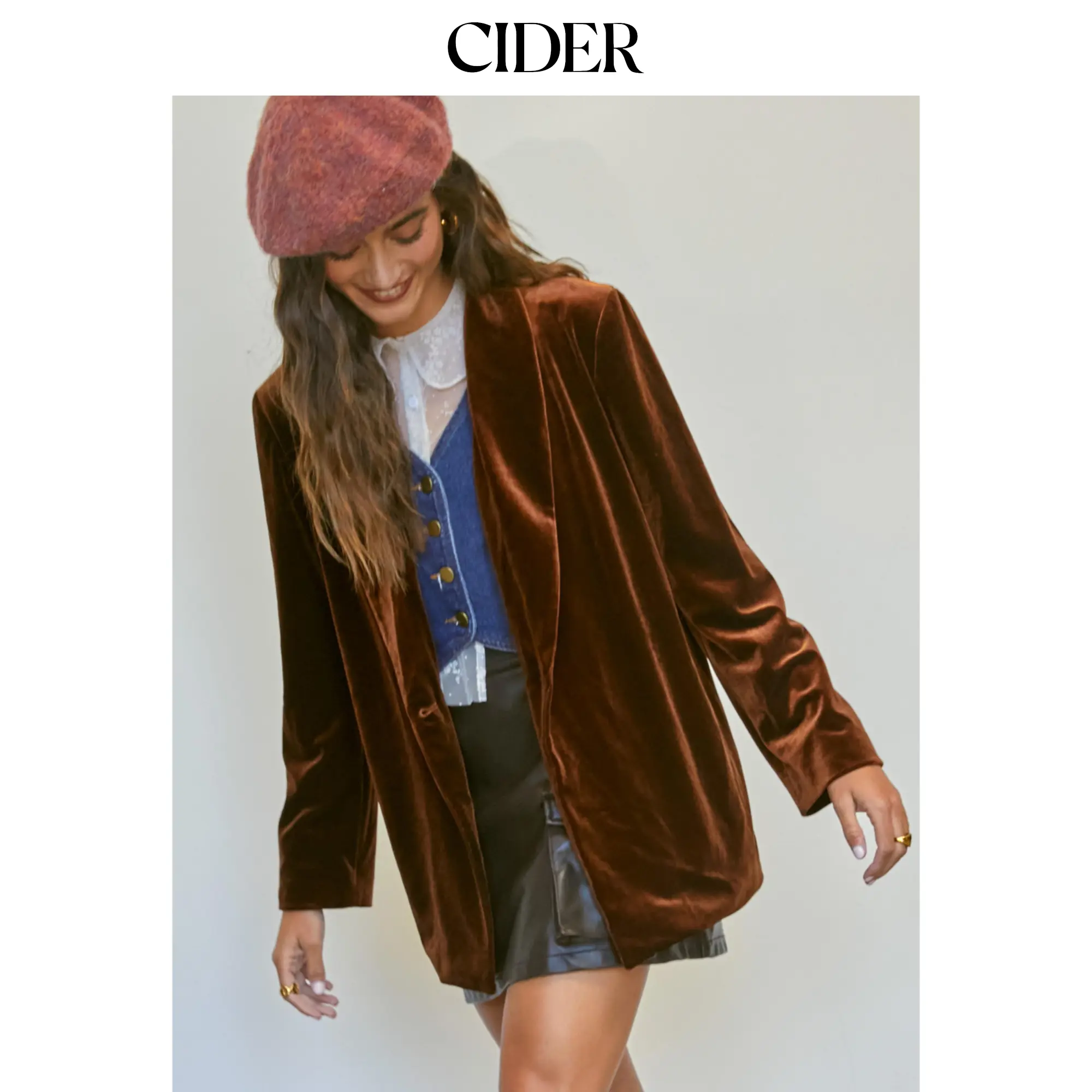 Velvet Collar Solid Blazer With Belt SummerFinds