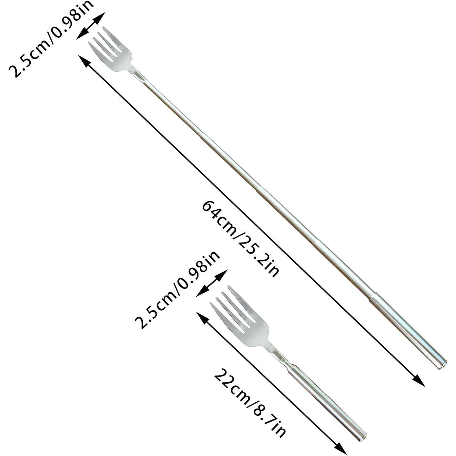 Extendable Fork, 2 count 8.7 to 25.4in Expandable Fork for Jokes, Telescopic Stainless Steel Dinner Forks for BBQ, Salad, Dinner, Fruit and Dessert