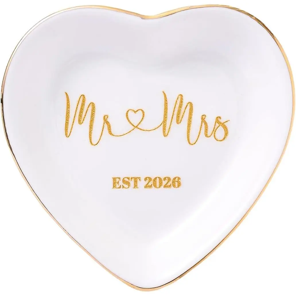 Wedding Gifts for Couples, Mr & Mrs EST 2026 Ceramic Jewelry Tray, Elegant Keepsake Valet Tray for Jewelry Storage, Ideal Bridal Shower Engagement Anniversary Gift for Bride and Groom