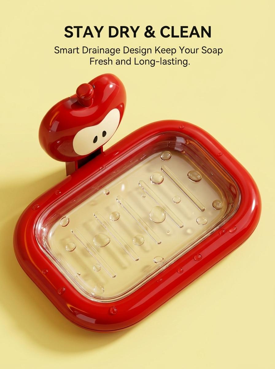 Dopamine Cute Apple Suction Cup Soap Dish| No Drill Self Draining Soap Holder, Renter Friendly Bathroom Organizer for Shower Tub Sink