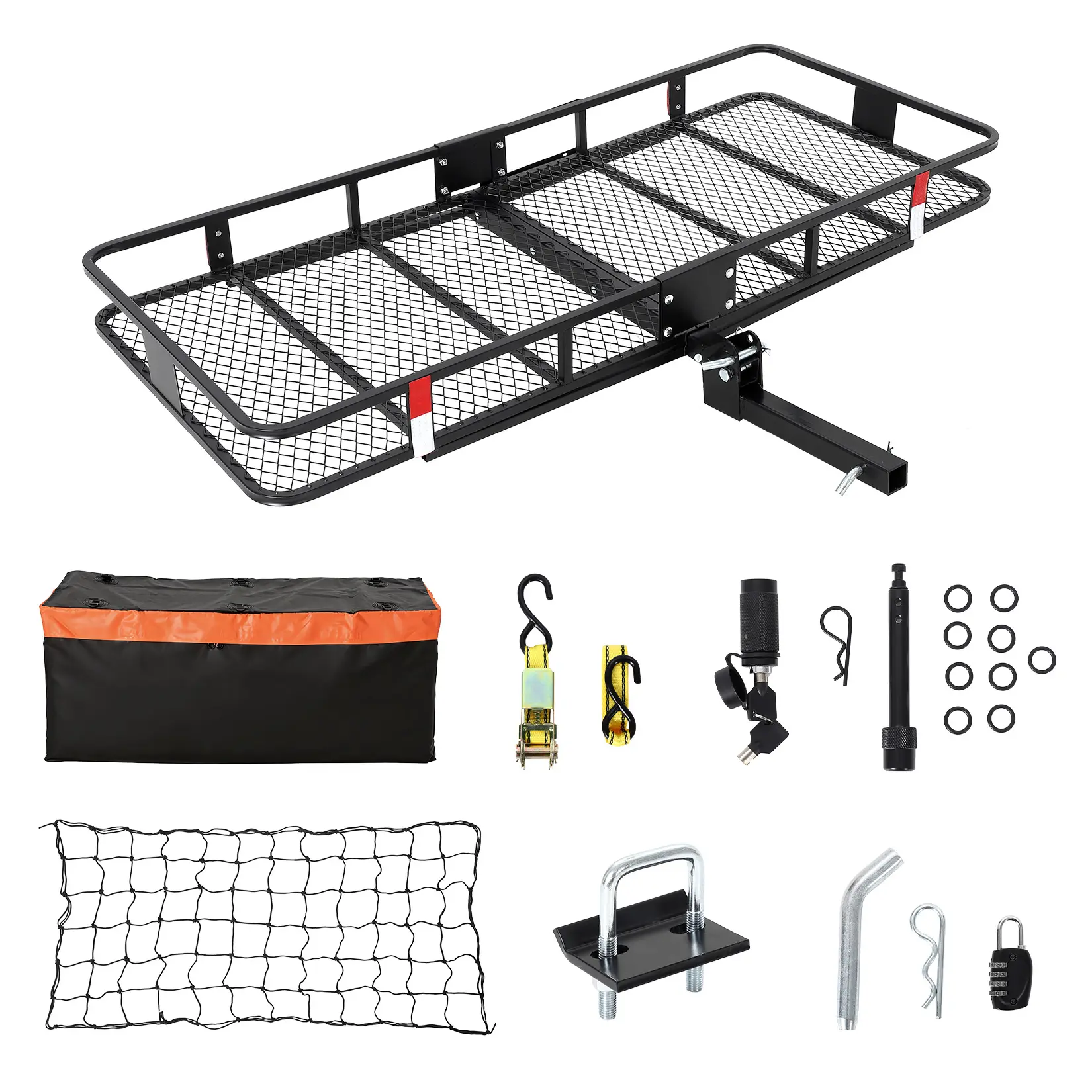 New Upgraded Garvee Folding Trailer Hitch Cargo Carrier with or without 25 Cu ft Waterproof Cargo Bag for Hitch Carrier | Heavy Duty 500 Lbs Steel Luggage Rack with Reflectors, Stabilizer, Ratchet Straps & Locks for SUV Truck Pickup, Ideal Christmas Gifts