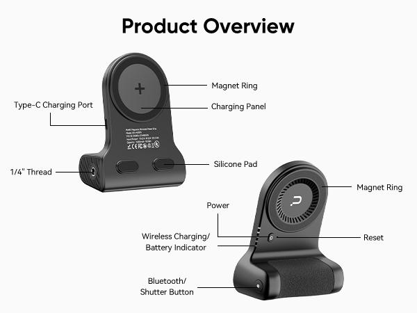 ​Ulanzi MA45 Magnetic Wireless Power Grip Mini Power Bank Grip for iPhone 16 15 14 13 Pro Pro Max Vertical&Horizontal Shooting