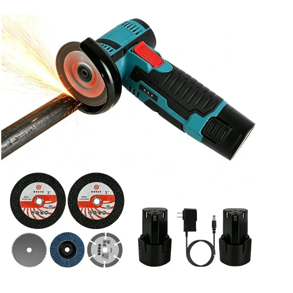 12V Cordless Mini Angle Grinder, 3-Inch | Brushless Cut Off Tool with 2 Batteries, 19000 RPM Compact One-Handed Cutter for Metal, Wood, PVC and Tile Cutting