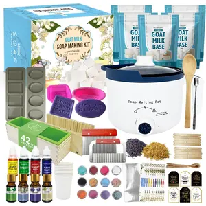 Goat Milk Soap Making Kit with Soap Melter for Adults, DIY Soap Making Supplies Kit with  Goats Milk Soap Base, Soap Melting Pot and Complete Supplies for Making Soaps, Craft Kit for