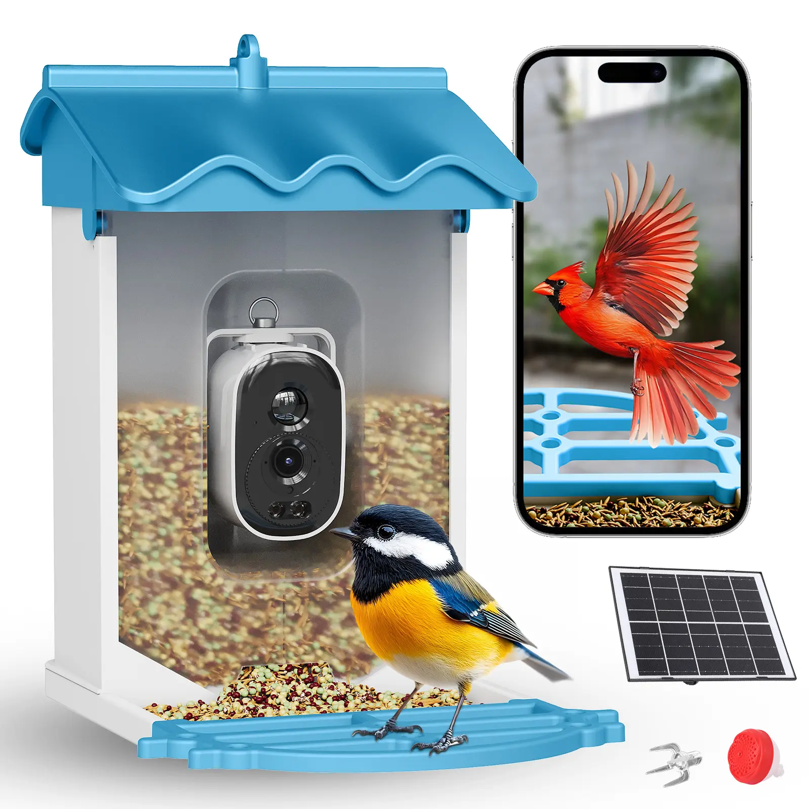 4K Bird Feeder Camera with Solar Panel – AI Bird Identifier, Night Vision & Squirrel Resistant, Wireless Smart Feeder for Backyard Bird Watching
