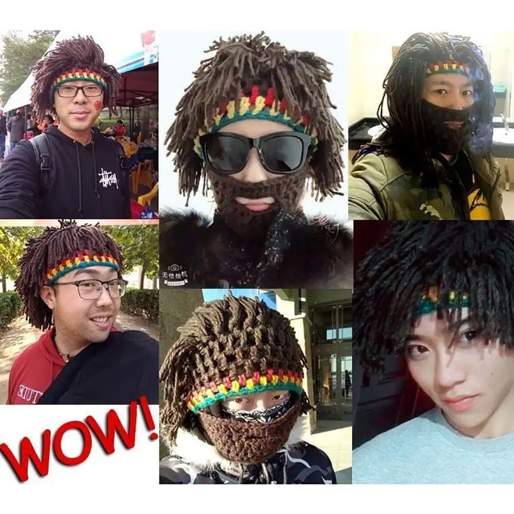 Unisex Synthetic False Braid Dreadlock Wig Beanie Caps Handmade Crochet Hat Gorro Rasta Jamaica African Party Hip Hop Dance Hat